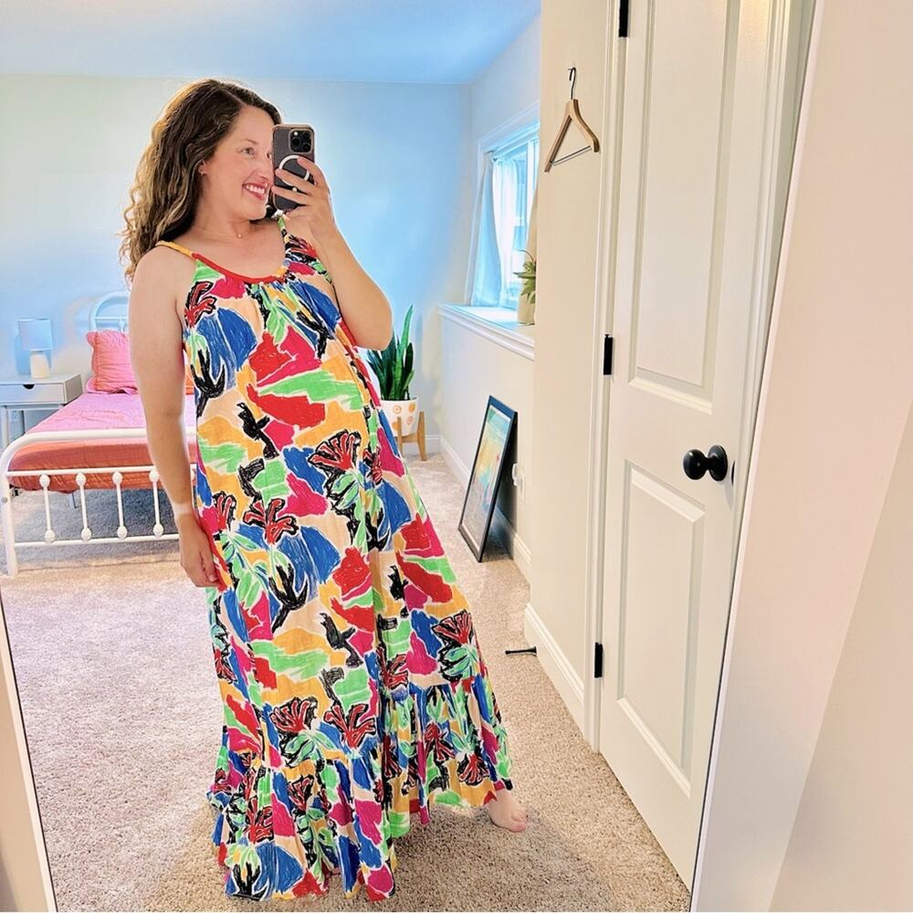 NWT de loreta Blue Red Cotton Maxi Dress Small